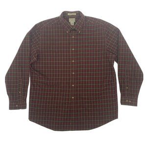 Men’s LL Bean LS Button Down Shirt Red/Green Plaid L-Reg Wrinkle Resistant 0YP38